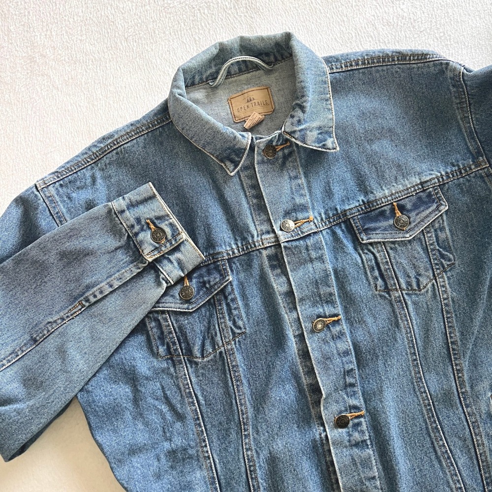 Open Trails Womens Denim Jacket 16/18 Authentic Stone Wash Jean Grunge Western